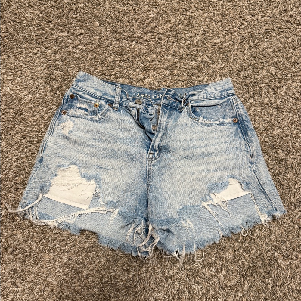 American Eagle Outfitters Women's Faded Blue Ripped Jean Shorts